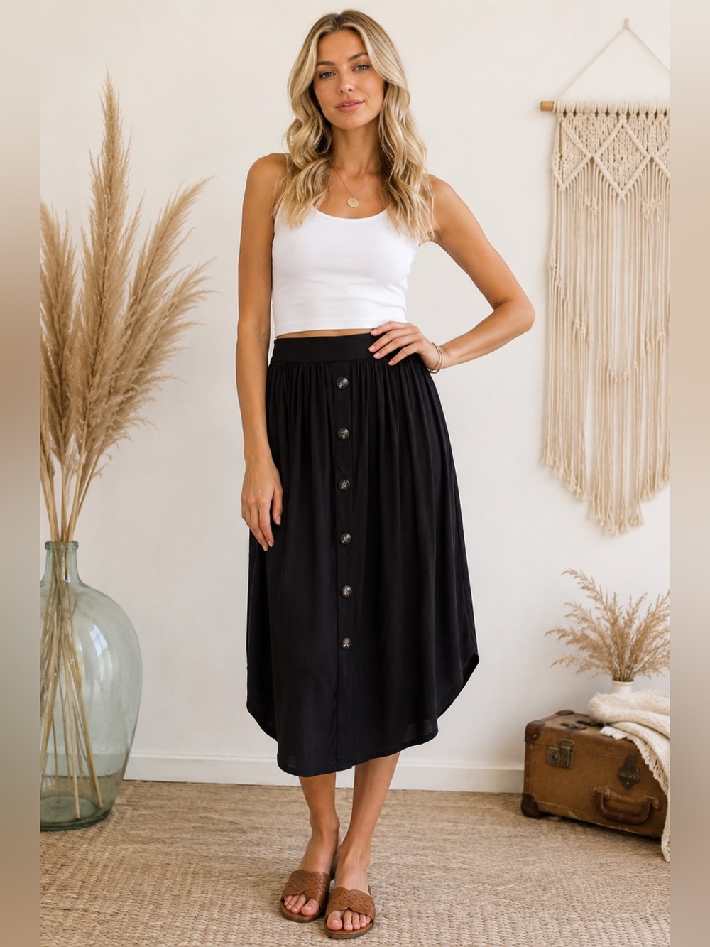 J. Jill Black Button-Front Midi Skirt